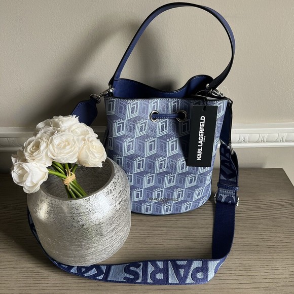 Karl Lagerfeld Pair Adele Crossbody Bucket Bag Indigo Blue NEW